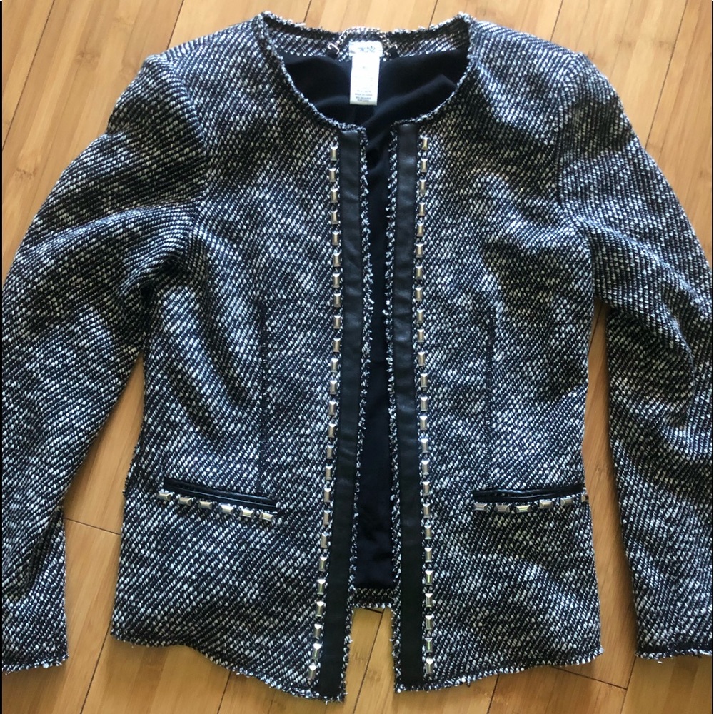 Cache tweed jacket with leather detail